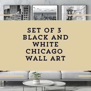 Lot de 3 oeuvres d'art murales Chicago | Affiches de ville modernes en noir et blanc | Affiches de voyage de Chicago, Etats-Unis | Art mural plan de la ville | TÉLÉCHARGEMENT NUMÉRIQUE