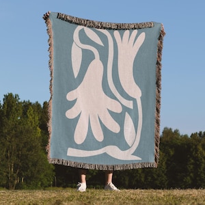 Matisse Tulip Woven Blanket,Matisse Throw Blanket,Blue Matisse Blanket,Tapestry Blanket,Heirloom Woven,Woven Tapestry Blanket,Matisse Leaf