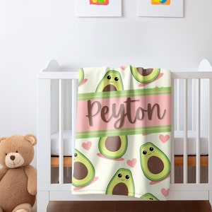 Custom avocado Plush Blanket, Avocado Blanket, Avocado Personalized Baby Blanket, Avocado Nursery Theme, Avocado Toddler Blanket