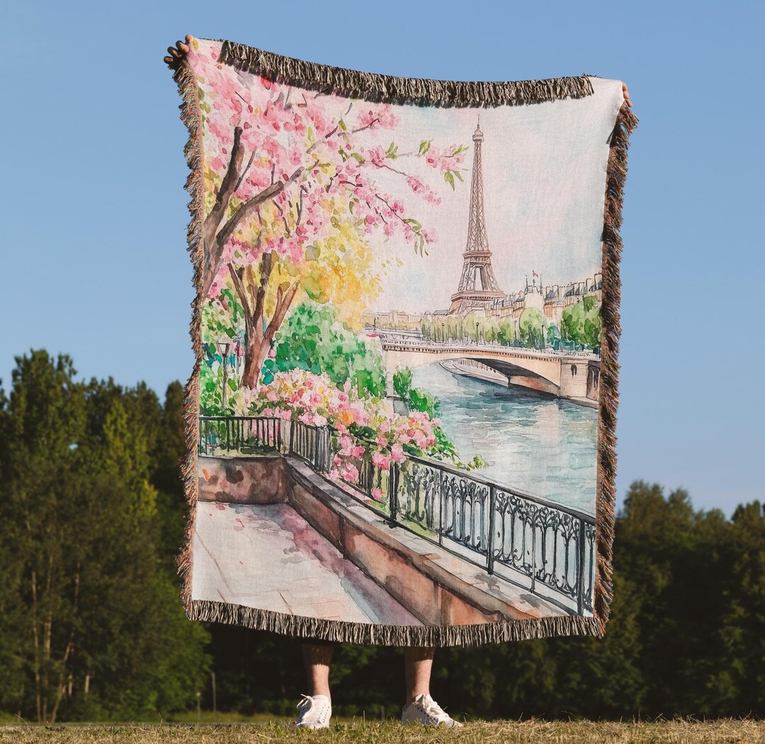 Paris France Pattern Print Hooded Blanket