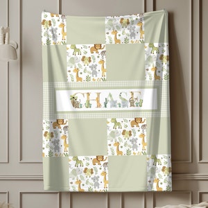 Neutral Green Elegant Safari Baby Blanket, Muted Nursery Blanket, Safari Print Blanket, Personalized Baby Blanket, Heirloom Baby Shower Gift