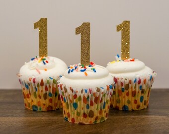 Number One Cake Topper - First Birthday - Cake Smash - Silver Glitter ...