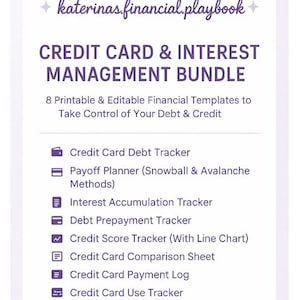 Planificador de tarjetas de crédito y deudas / Planificador financiero imprimible y editable / Planificador de pagos, registro de pagos, seguimiento de intereses / Formato PDF (US Letter)