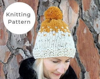 Fair Isle Knit Hat Pattern, Hat Knitting Pattern, Easy Hat Pattern, knit hat with two colours,