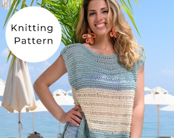 Summer Top Knitting Pattern, Knitted Top Pattern, Knit Top Pattern, Dropped Stitch Tee Knitting Pattern, Summer Tee Knitting Pattern,