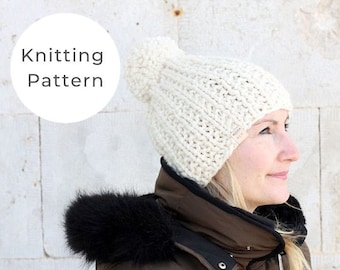 Knitting Pattern / Easy knit hat with pom pom / Winter hat pattern / Easy knitting pattern / Beanie Pattern / Hat Pattern / Easy Hat Pattern