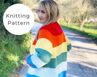 Rainbow Cardigan Knitting Pattern, Rainbow sweater pattern, Rainbow sweater, boyfriend cardigan, oversized cardigan,