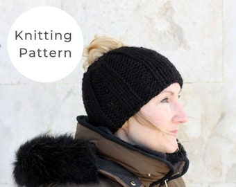 Knitting Pattern / Messy bun hat / Ponytail hat pattern / Easy bun hat pattern