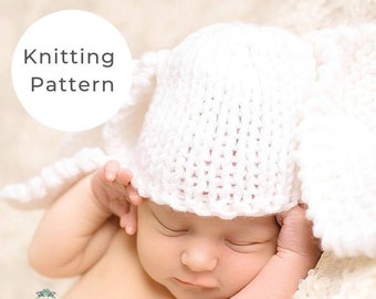 Baby bunny hat knitting pattern, bunny beanie pattern, bunny hat pattern, baby hat pattern, baby hat ears, baby hat knit, baby hat newborn