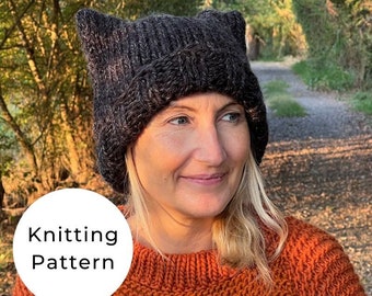 Cat Ear Beanie Knitting Pattern/ Knitted Cat Hat/Hat Pattern / Easy Hat Knitting Pattern / Beanie Hat Pattern/ Hat Pattern / Basic Hat