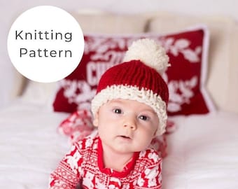 Baby Santa hat knitting pattern, Christmas beanie pattern, Christmas baby hat pattern, easy hat pattern, knitting, holiday hat, baby beanie