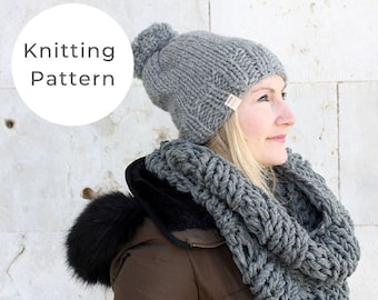 Knitting Pattern / Chunky knit hat + cowl / Winter hat pattern / Easy hat knitting pattern / Chunky cowl pattern / Infinity scarf