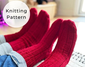 Ribbed Sock Knitting Pattern (6 Sizes), Sock Knitting Pattern, Children's Sock Pattern, Men's Sock Knit Pattern, Women's Sock Knit Pattern