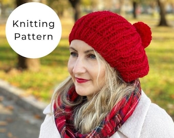 Beret Hat Pattern, Hat Knitting Pattern, Fisherman's Rib Beret Hat , Knit Beret Pattern, Beret Knitting Pattern