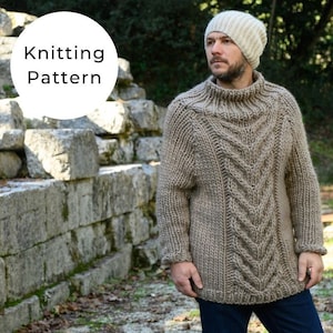 Men's Cable Knit Sweater Pattern / Sweater Pattern / Men's Sweater Knitting Pattern / Raglan Sweater Pattern / Turtleneck Sweater