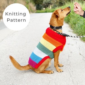 Rainbow dog sweater knitting pattern, dog sweater pattern, striped dog sweater pattern, knitting pattern, dog clothes, dog jumper pattern image 1