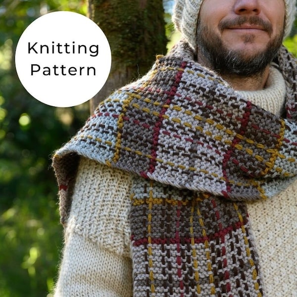 Fraser Tartan Scarf Knitting Pattern, Plaid Scarf Knitting Pattern, Easy Scarf Pattern, Tartan Scarf Pattern, Long Scarf Pattern, Scarf,