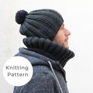 Knitting Pattern / Knit hat and cowl / Men's hat pattern / Winter hat pattern / Easy hat knitting pattern / Easy cowl pattern