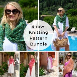Shawl Knitting Pattern Bundle x 4 Patterns, Shawl Pattern, Shawl Knitting Pattern, Triangle Shawl, Triangle Scarf, Shawl Patterns,