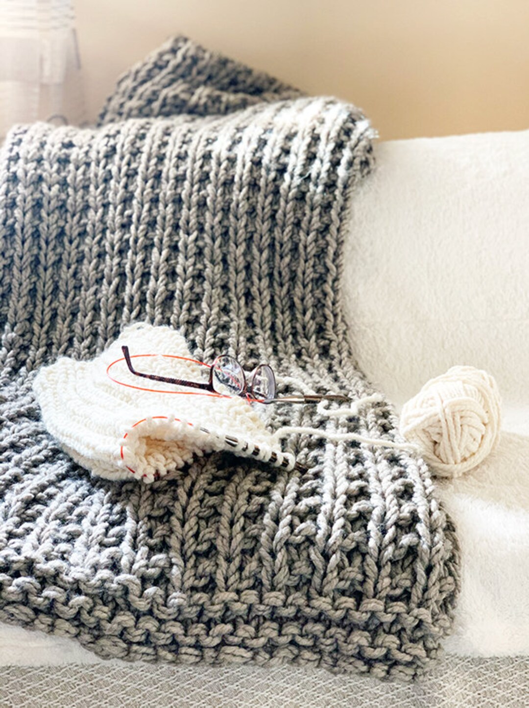 Chunky knit throw blanket pattern deals