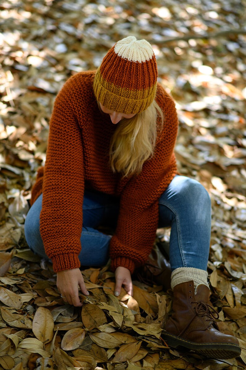 Candy Corn Hat Knitting Pattern, Beginner Beanie Hat Knitting Pattern, Beanie Knit On Straight Needles, Hat Pattern, Ribbed Beanie Pattern, image 3