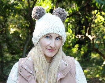 Double Pom Pom Hat Pattern, Hat Knitting Pattern, Knit Hat Pattern, Pom Pom Hat, Pom Pom Hat Pattern