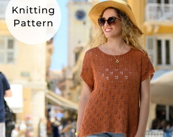 The Erato Tee Knitting Pattern, Tee Knitting Pattern, Tee Pattern, Top Knitting Pattern, Summer Top, Summer Knit Top, Dandelion Fluff,