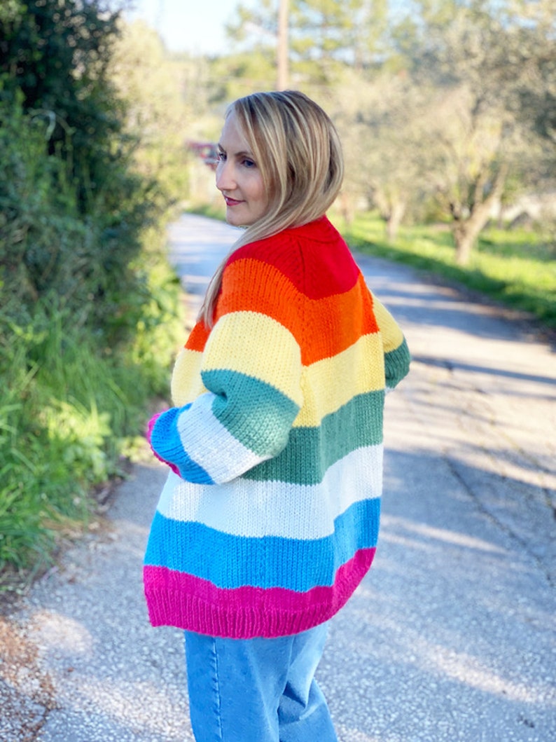 Rainbow Cardigan Knitting Pattern, Rainbow sweater pattern, Rainbow sweater, boyfriend cardigan, oversized cardigan, image 7