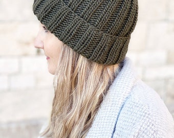 Mariner&#39;s Hat Knitting Pattern, Ribbed Beanie Hat Knitting Pattern, Easy Hat Knitting Pattern, Ribbed Hat Pattern, Unisex Beanie