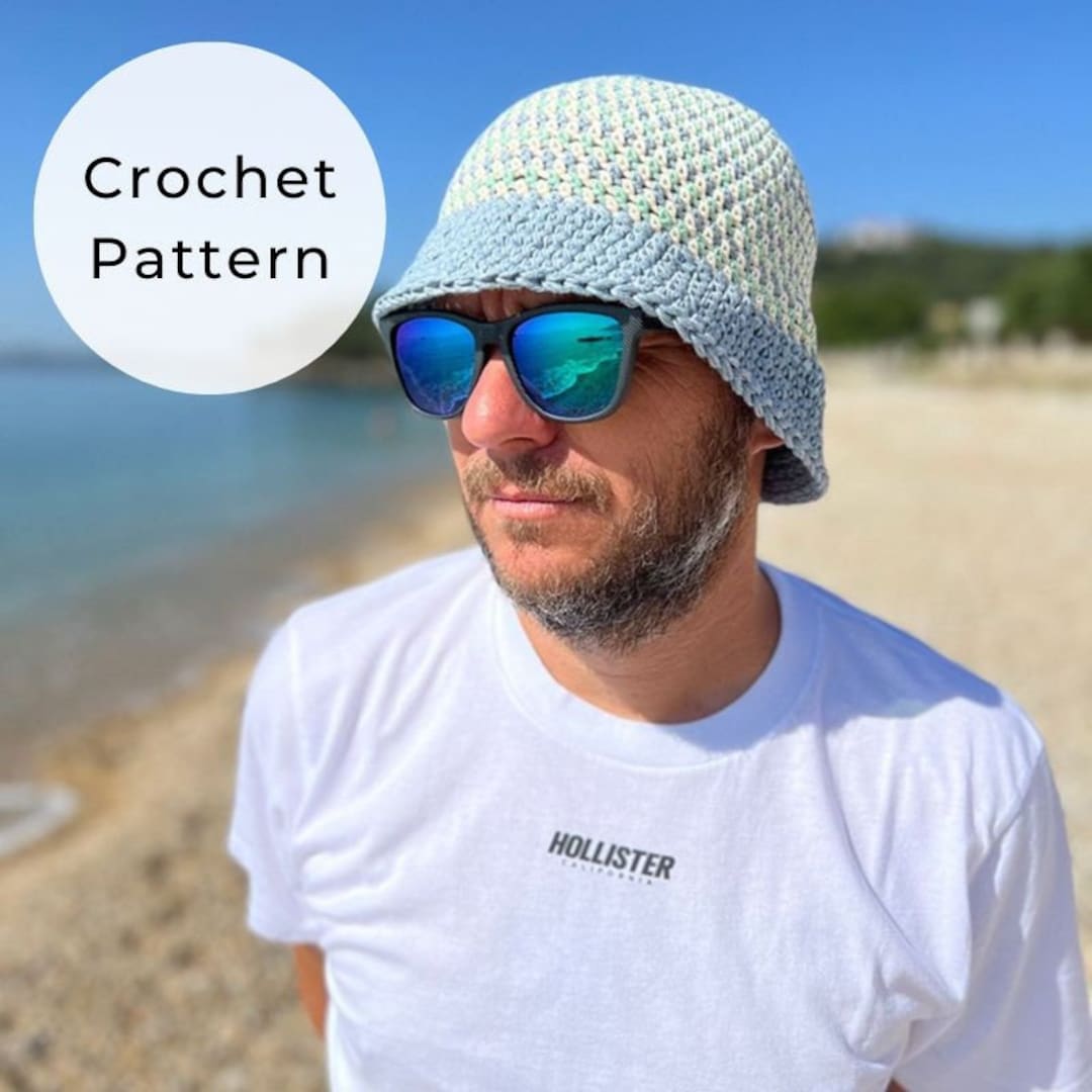 Pastel Striped Crochet Bucket Hat - Beige