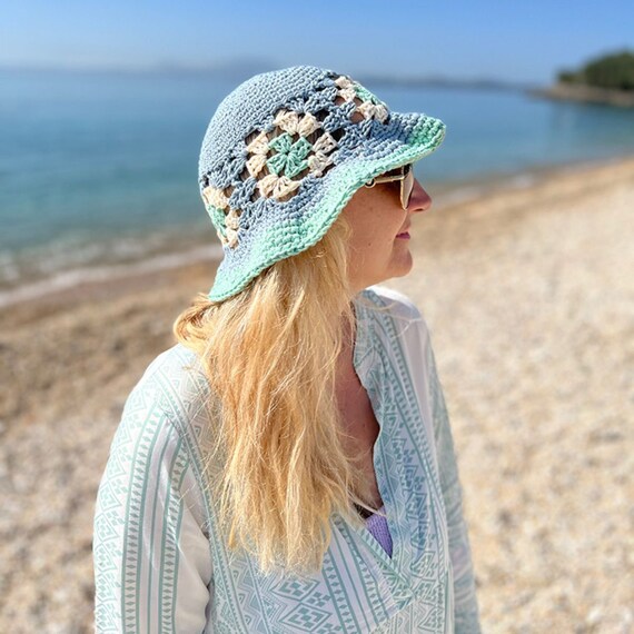 Granny Square Crochet Straw Bucket Hat Crochet Granny Square Bucket Hat Free Pattern ? Make & Do Crew main image 3