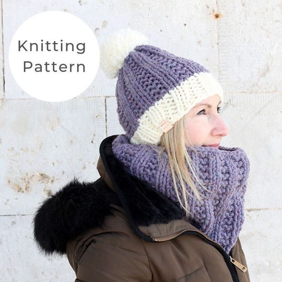 Knitting Pattern Chunky Knit Hat And Cowl Winter Hat Pattern Easy Hat Knitting Pattern Chunky Cowl Pattern Easy Cowl Pattern