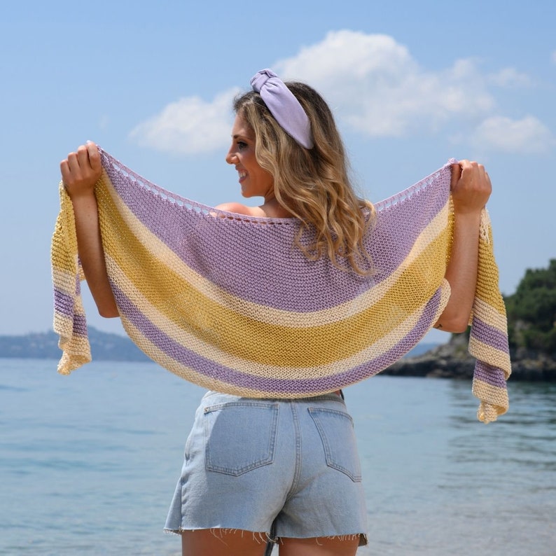 Crescent Shawl Knitting Pattern, Garter Tab Crescent Shawl Knitting Pattern, Summer Shawl Knitting Pattern, Cotton Shawl, Summer Shawl, image 2