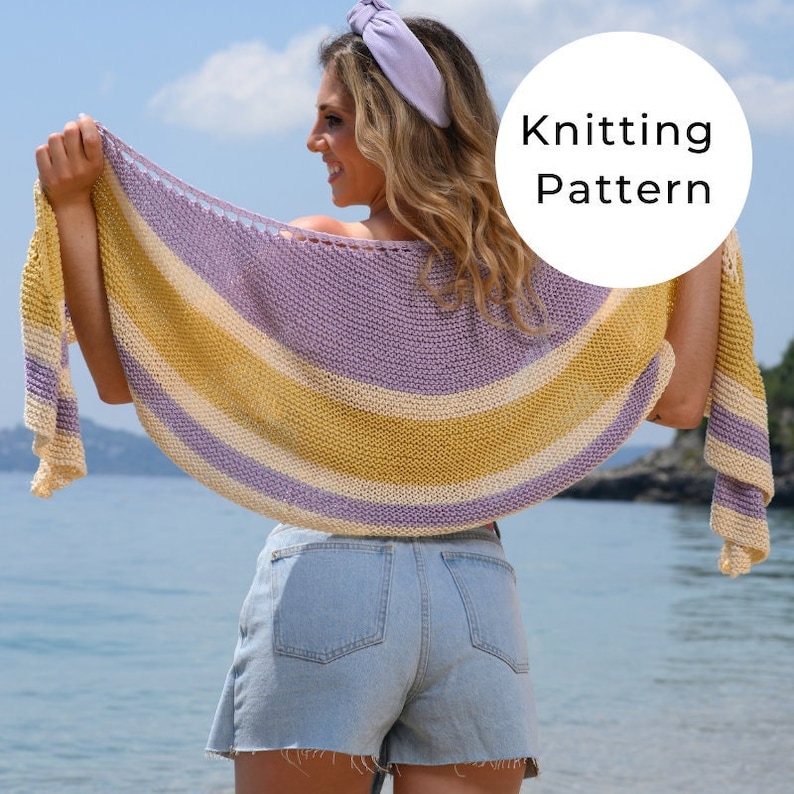 Crescent Shawl Knitting Pattern, Garter Tab Crescent Shawl Knitting Pattern, Summer Shawl Knitting Pattern, Cotton Shawl, Summer Shawl, image 1