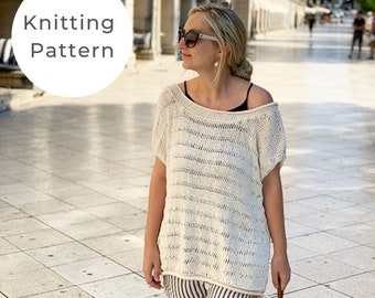 Drop stitch top knitting pattern, knit top pattern, top knitting pattern, women's, oversized top pattern, knit top, knit tee pattern