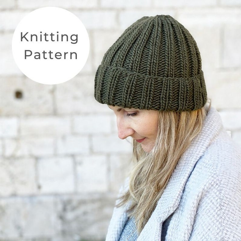 Mariner's Hat Knitting Pattern, Ribbed Beanie Hat Knitting Pattern, Easy Hat Knitting Pattern, Ribbed Hat Pattern, Unisex Beanie image 1