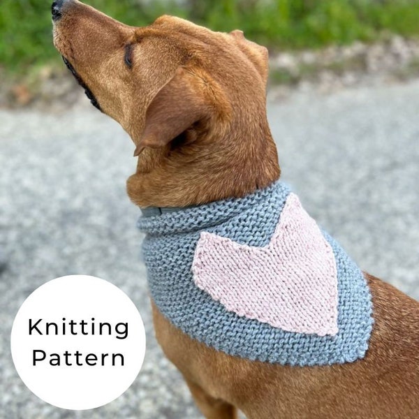 Dog bandana knitting pattern, dog heart bandana knitting pattern, dog bandana pattern, dog clothes, knit dog bandana pattern, dog bandana,