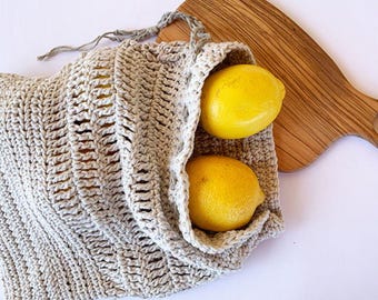 Produce Bag Häkelmuster, Kordelzug Muster, Häkelmuster, Häkeltasche Muster, Häkeltasche, Zero Waste Beutel-Muster,