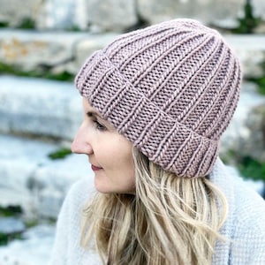Beginner Beanie Hat Knitting Pattern, Beanie Knit On Straight Needles, Easy Hat Knitting Pattern, Ribbed Beanie Pattern,