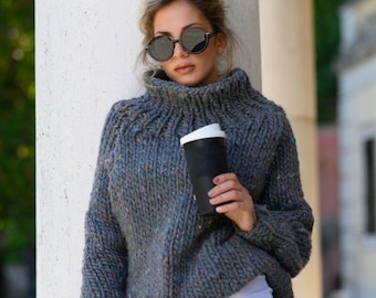 Chunky Turtleneck Sweater Knitting Pattern, Thick Knit Sweater Pattern, Raglan Sweater Pattern, Oversized Sweater, Super Bulky Sweater,