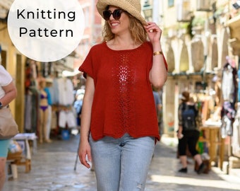 The Clio Tee Knitting Pattern, Tee Knitting Pattern, Tee Pattern, Top Knitting Pattern, Summer Top, Summer Knit Top, Feather and Fan,