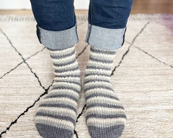 Patrón de calcetines a rayas (6 tallas), patrón de calcetines para niños, patrón de calcetines para hombre, patrón de calcetines para mujer