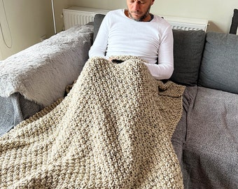 Knit Blanket Pattern, Beginner Blanket Pattern, Blanket Knitting Pattern, Knitted Blanket, Basic Blanket Pattern, Irish Moss Blanket Pattern