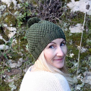 Knitting Pattern / Hat With Pom Pom / Hat Pattern / Easy Hat Knitting Pattern / Irish Moss Stitch Hat Pattern / Beanie Pattern / Slouchy Hat