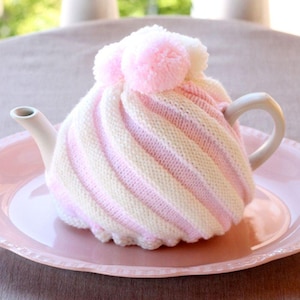 Patrón de tejido para funda de tetera, patrón de funda de tetera, funda de tetera del Reino Unido, funda de tetera de punto, funda de tetera, fundas de tetera, funda de tetera con forma de remolino de helado