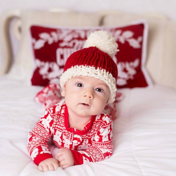 Modèle de tricot de bonnet de Noel pour bébé, modèle de bonnet de Noël,  modèle de chapeau de bébé de Noël, modèle de chapeau facile, tricot,  chapeau