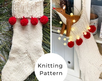 Christmas Stocking Knitting Pattern, Chunky knit Christmas stocking, Christmas stocking pattern, Christmas knitting, Holiday Stocking,