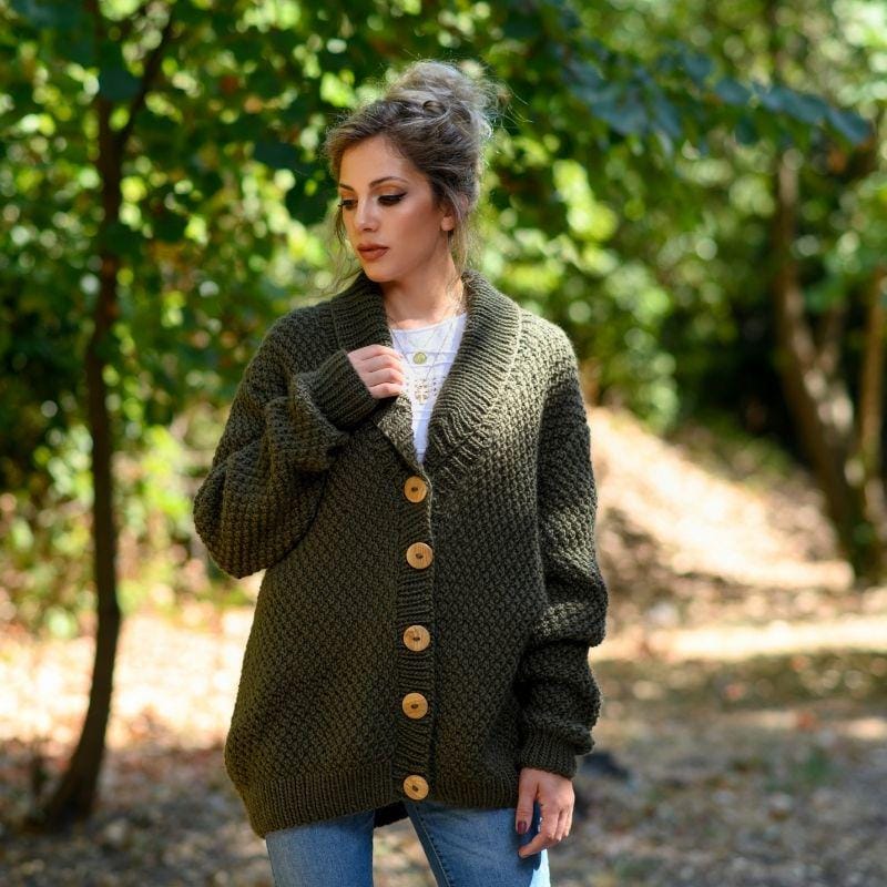 Vert chasseur | Pull irlandais à col rond - Homme - Pure Laine | FR