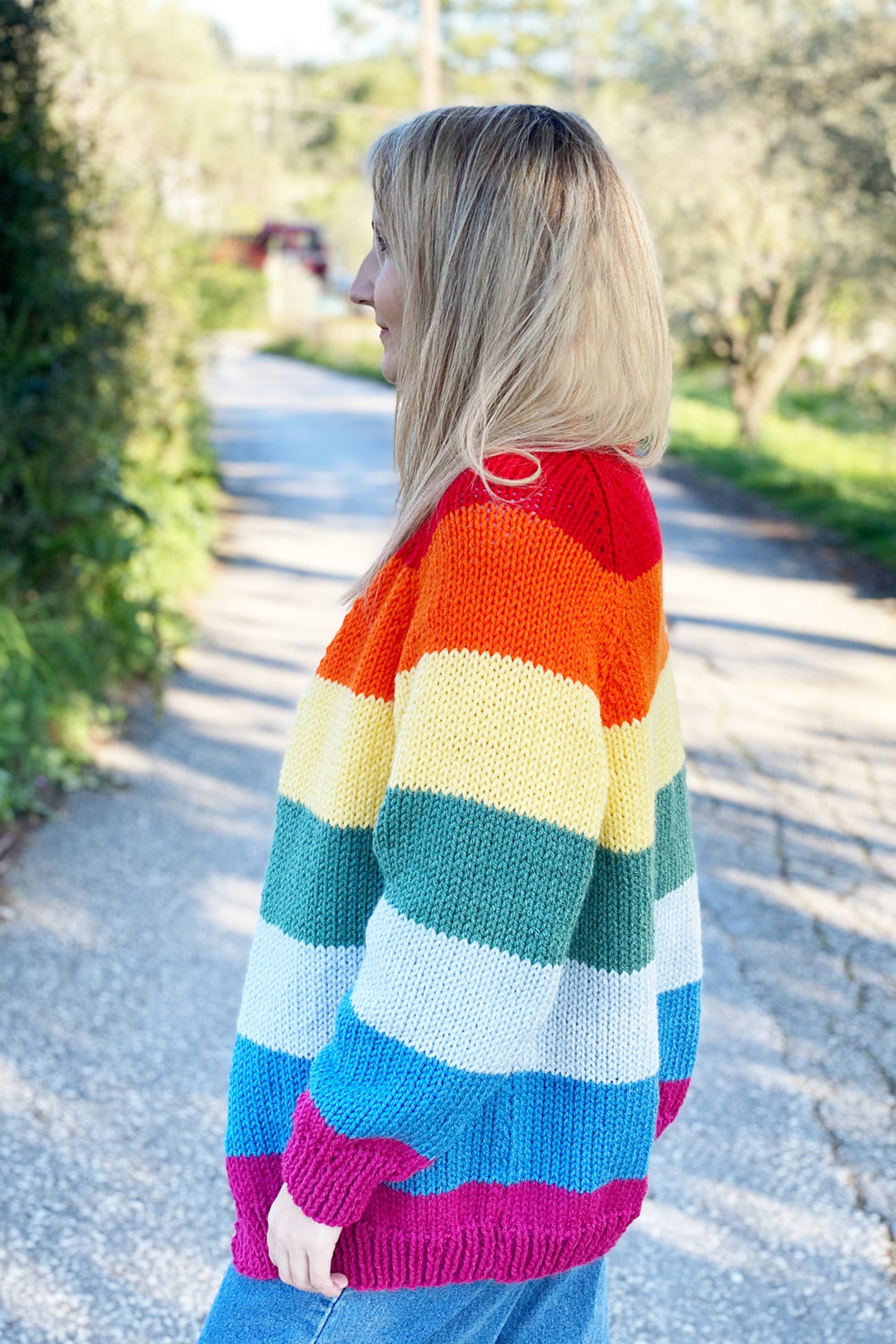Rainbow Button-up Knit Sweater Cardigan