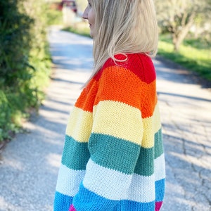 Rainbow Cardigan Knitting Pattern, Rainbow sweater pattern, Rainbow sweater, boyfriend cardigan, oversized cardigan, image 4